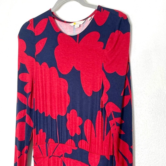 Boden Red and Navy Floral Abstract Print Midi Soft Jersey Dress. Size 6R - Picture 4 of 11